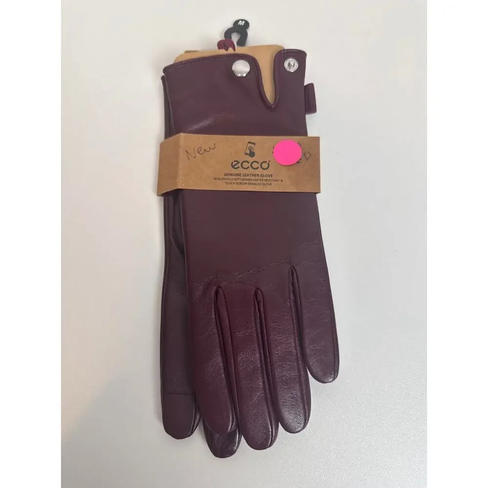 ECCO Burgundy Leather Touchscreen Gloves NWT Size M